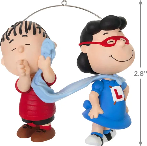 Vista 5 de Adorno navideño de Hallmark Keepsake 2024, la pandilla de Peanuts Super Lucy y Linus, regalos para fanáticos de Peanuts