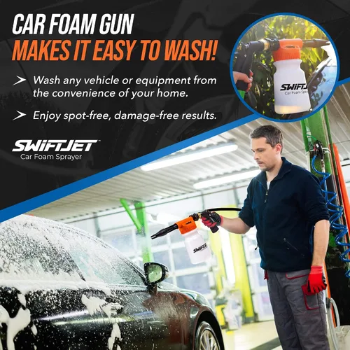 Vista 3 de SwiftJet Pistola de Espuma para Lavado de Autos + Guante de Lavado de Microfibra - Cañón de Espuma Funciona con Cualquier Jabón - Rociador de Espuma