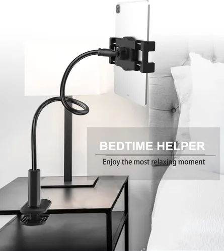 Vista 4 de woleyi Soporte de tableta de cuello de cisne para cama, soporte flexible para tableta de brazo largo para escritorio, soporte de abrazadera