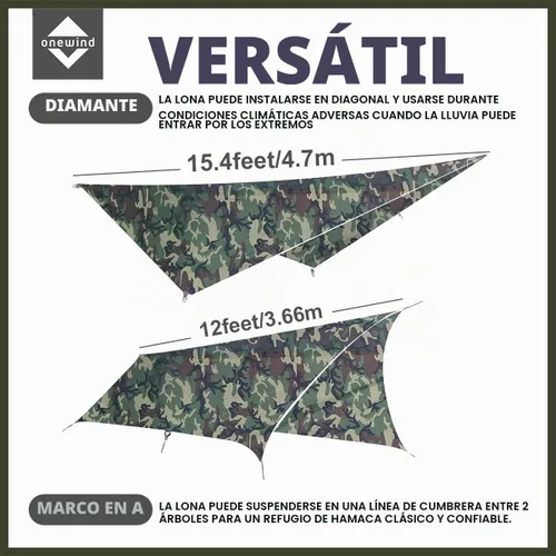 Vista 5 de onewind Lona de hamaca de campamento de camuflaje de 12 x 10 pies, hamaca