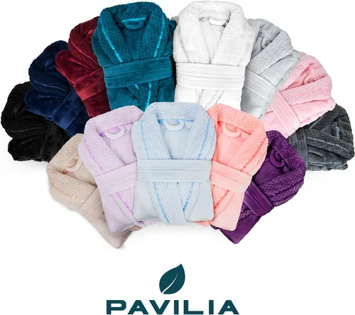 Vista 6 de Albornoz PAVILIA de lujo para mujer de felpa, con ribete de gofre suave, albornoz de felpa cálido y suave