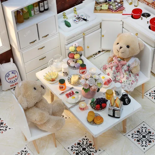 Vista 2 de iLAND Accesorios de casa de muñecas en miniatura de cocina de casa de muñecas, comida en miniatura (desayuno amante 16pcs)