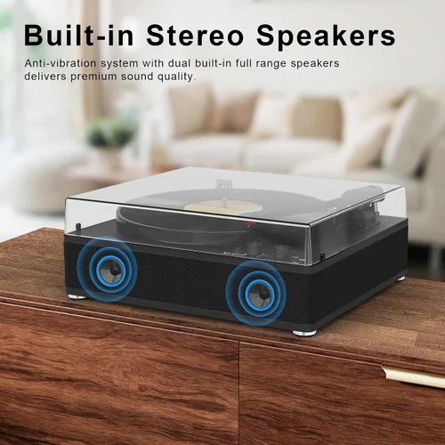 Vista 6 de Reproductor de discos de vinilo con transmisor inalámbrico de entrada/salida Bluetooth, placa de tamaño completo, tocadiscos de 3 velocidades