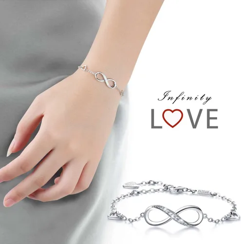 Vista 5 de Billie Bijoux Pulsera ajustable de plata de ley 925 con símbolo de amor infinito infinito para mujer