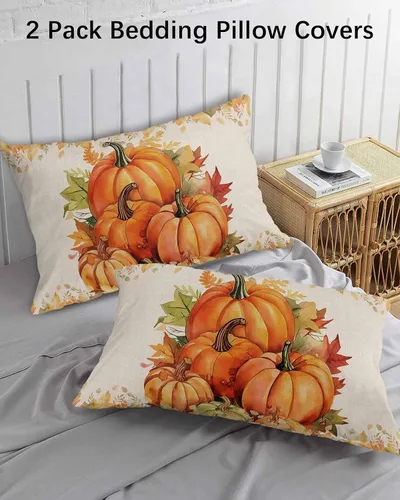 Vista 3 de Fundas de almohada de tamaño estándar, 2 paquetes de fundas de almohada suaves decorativas para sofá de cuerpo largo, cierre de sobre, hojas