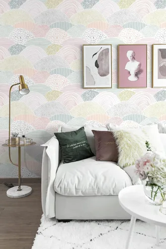 Vista 7 de Papel tapiz autoadhesivo para despegar y pegar, papel de contacto de puntos/líneas, lindo papel tapiz colorido de 15.5 x 78.7 pulgadas, extraíble