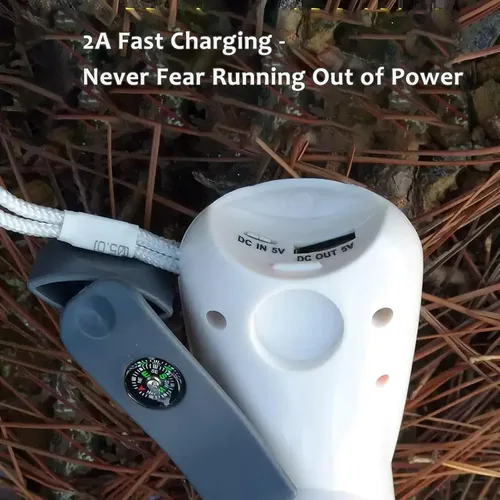 Vista 5 de Banco de energía de manivela con linterna LED, generador manual portátil, cargador de emergencia, fuente de alimentación solar y recargable por USB