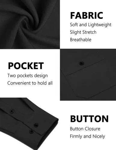 Vista 5 de COOFANDY Camisas casuales con botones para hombre, camisas de cambray de manga larga sin arrugas