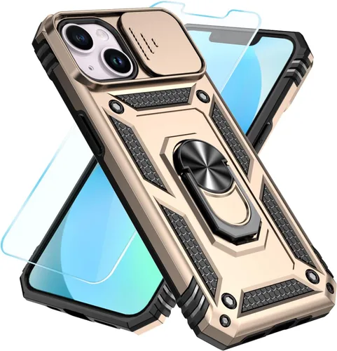 Vista 3 de SunStory Funda compatible con iPhone 12 Pro Max con protector de pantalla HD, cubierta de cámara deslizante y soporte de anillo giratorio