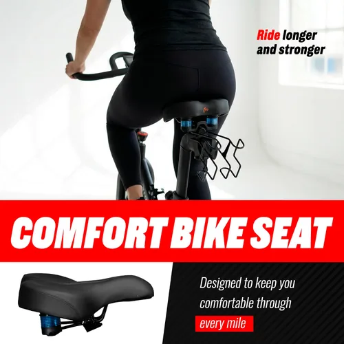 Vista 2 de TFD Cómodo asiento de bicicleta, asiento universal de bicicleta para ejercicio y uso en pelotón, silla acolchada premium con cojín de resorte doble