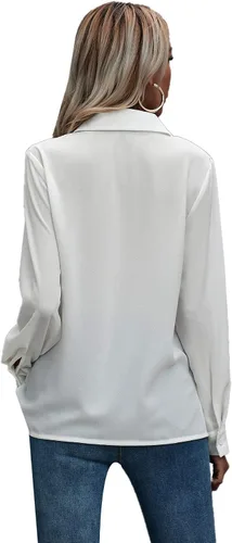 Vista 2 de SheIn Blusa de gasa de manga larga con botones y volantes de loto para mujer