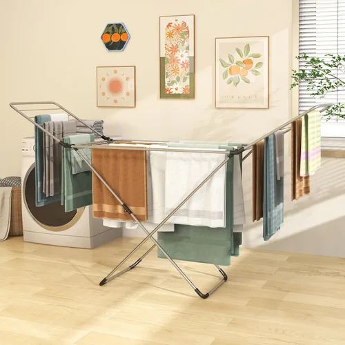 Vista 3 de Tangkula Escurridor de ropa plegable, estante de secado de ropa de aluminio ligero con alas ajustables, 20 rieles de secado, colgador de lavandería