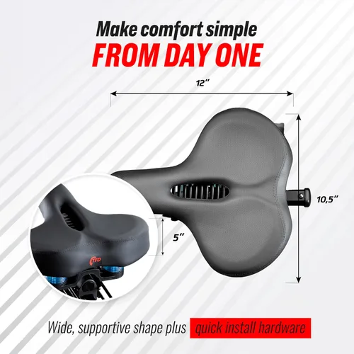 Vista 5 de TFD Cómodo asiento de bicicleta, asiento universal de bicicleta para ejercicio y uso en pelotón, silla acolchada premium con cojín de resorte doble