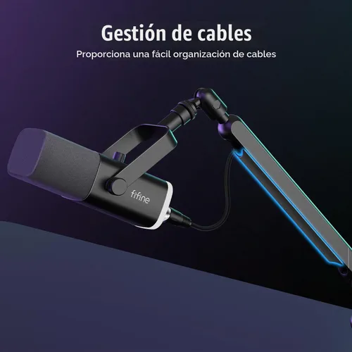 Vista 5 de FIFINE - Micrófono para juegos y paquete de soporte de brazo de perfil bajo, micrófono dinámico XLR/USB con botón de silencio, luz RGB, soporte