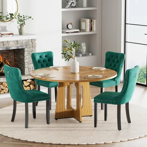 Vista 52 de Mesa de comedor redonda estilo granja para 6, mesa de cocina circular de 47" MDF con acabado de grano de madera, mesa de cocina y comedor de madera