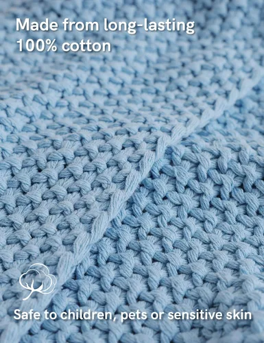 Vista 8 de YnM Manta de Punto Grueso de Algodón, Mantas de Punto Trenzado para Cama, Sofá, Sillón, Cómoda y Relajante, Pieza Decorativa para Casa de Campo Azul