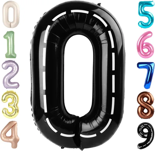 Vista 419 de Globos con números de 40 pulgadas, color negro, para decoraciones de cumpleaños de 10 a 100 años Jumbo 40In & Vibrant Color, With Hanging Holes