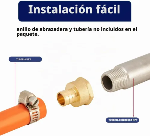 Vista 4 de Accesorios Pex de latón sin plomo de 1/2 pulgada, adaptador hembra de 1/2 Pex, adaptador roscado hembra PEX 1/2 "x 1/2" NPT hembra, 1/2 pulgada Pex