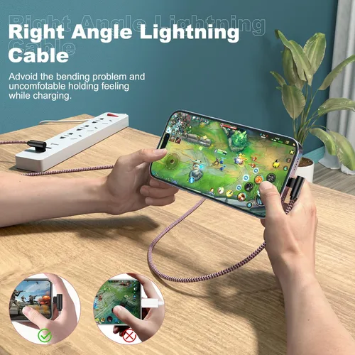 Vista 4 de Paquete de 3 cargadores de iPhone de 6 pies [certificado Apple MFi] Cable Lightning de ángulo recto de carga rápida, cable de automóvil para iPhone