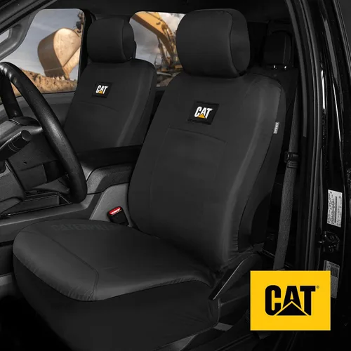 Vista 3 de CAT DuraDrive - Funda de asiento delantero de automóvil, (2) piezas, Oxford negro, protección resistente, ajuste semiuniversal, protector de asiento