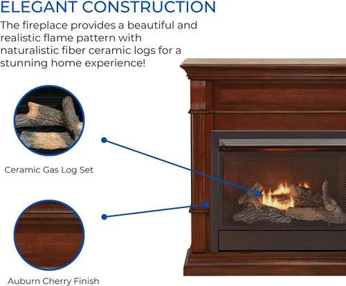 Vista 3 de Duluth Forge Chimenea de gas natural sin ventilación con repisa, 26,000 BTU, control remoto, acabado cereza caoba - Modelo # DFS-300NR-3AC