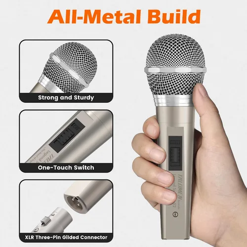 Vista 4 de talomen Micrófono con cable para cantar, hembra de metal, interruptor de encendido/apagado, micrófono dinámico vocal profesional con cable de audio