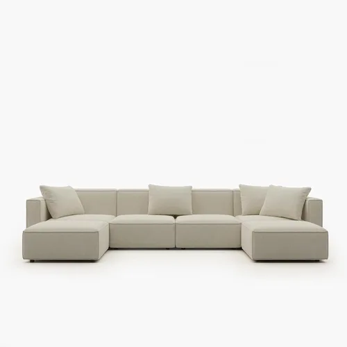 Vista 7 de Acanva Juego de Sofá Seccional Modular de Lujo para Sala de Estar, Sofá de Estilo Moderno Minimalista con Otomana y Chaise, Forma de U, Crema