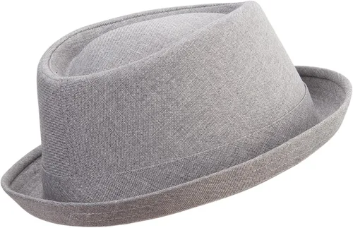 Vista 3 de e4Hats Gran tamaño de lino de poliéster mezclado porkpie Upbrim Fedora Gris