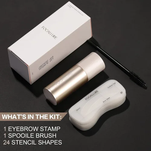 Vista 6 de FOCALLURE Kit de sellos de cejas y plantillas para cejas, 24 formas reutilizables para cejas, polvo de cejas a prueba de sudor, de larga duración