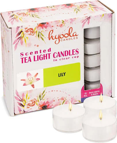 Vista 12 de HYOOLA Velas aromáticas de vela – Taza transparente – Velas perfumadas de vainilla – 6 horas de tiempo de combustión – Paquete de 15 – Fabricado