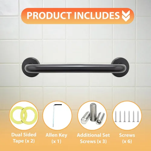 Vista 5 de Mango de ducha de 12 pulgadas con agarre suave Barras de agarre de acero inoxidable 304 para bañeras y duchas Pasamanos estándar ADA de bronce