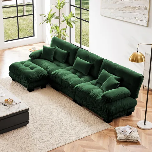 Vista 66 de Otomana beige para sofá modular modular, sofá individual, asiento otomano para sofá modular convertible, sofás de terciopelo para sala de estar