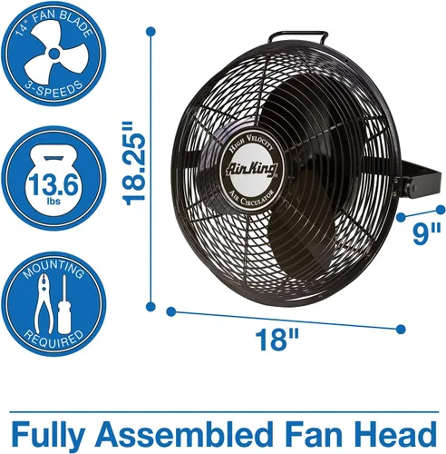 Vista 4 de Air King, ventilador de grado industrial 9314, alta velocidad, para montar en múltiples superficies, 14 pulgadas