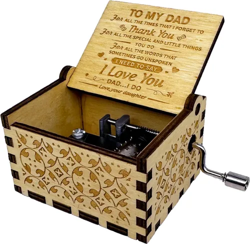 Vista 14 de Caja de música You are My Sunshine from Daughter to Dad, manivela clásica grabada, cajas musicales grabadas, regalos de recuerdo para papá de hija