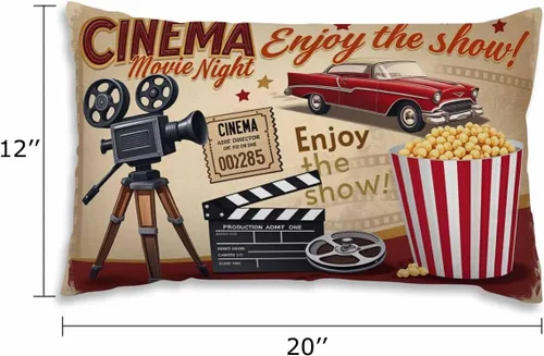 Vista 2 de EKOBLA Funda de almohada de 12x20 pulgadas Cartel de cine retro con letras para disfrutar de la película noche de cine disfruta del espectáculo