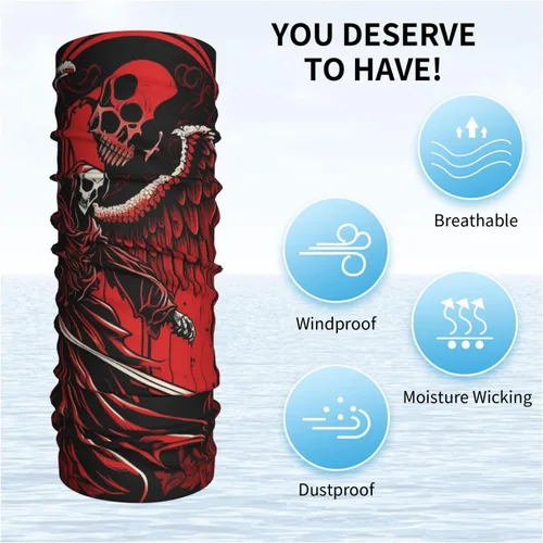 Vista 5 de HERRECX angel god skull grim reaper skeleton red Neck Gaiter Face Cover Scarf Balaclava Bandana for Women Men Gaiter Mask for Motorcycle Cycling