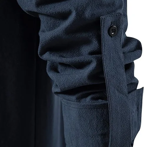 Vista 5 de Camisas de lino de manga larga con cordones retro para hombre, camisa Henley renacentista, disfraz vikingo medieval, camiseta pirata