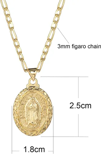 Vista 2 de kelistom Collar con colgante de Guadalupe chapado en oro de 14 quilates para mujeres y hombres, collar de cadena plana de 0.118in, 1822 pulgadas