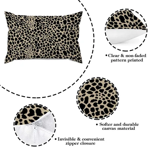 Vista 8 de Fundas de almohada con estampado de leopardo y guepardo negro y marrón, 12 x 18 pulgadas, fundas de cojín de granja para sofá, sala de estar