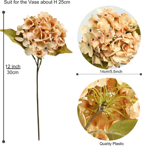 Vista 8 de TOPIA Flores de otoño de seda, hortensias secas artificiales, ramo de otoño, flores secas falsas para decoración del hogar (6 unidades)