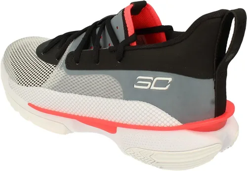 Vista 2 de Under Armour Curry 7 - Tenis de baloncesto para niños preescolares 3022114-100, BlancoNegroRojo