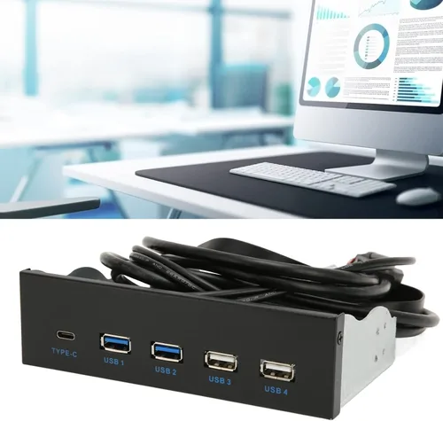 Vista 2 de Diyeeni Caja de computadora de 5.25 pulgadas Bahía frontal, lector de tarjetas interno, tablero de medios, con 2xUSB3.0 2xUSB2.0 1xType C, velocidad