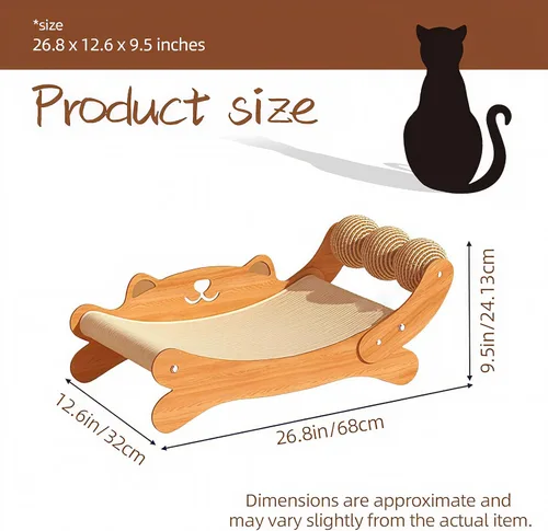 Vista 4 de Cama rascador para gatos de interior, hamaca de madera 3 en 1 para gatos con almohadilla duradera para arañazos y 3 bolas de sisal, base resistente