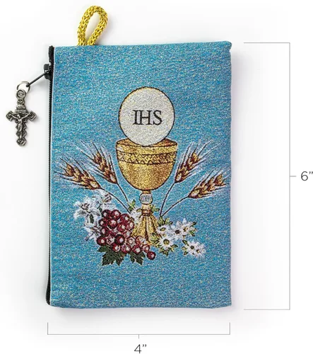 Vista 3 de Bolsa de rosario católico, para celebrar hitos espirituales, 4 x 6 pulgadas, joyería y monedero con cruz - Soporte para rosario para cuentas
