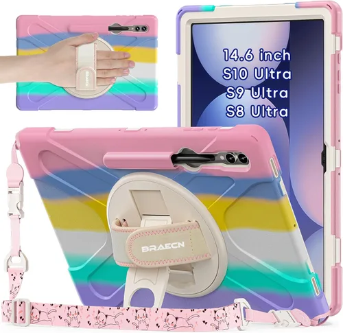 Vista 22 de BRAECNstock Funda para Samsung Galaxy Tab S10 Lite/ S10 FE/ S9 FE/ S9/ S8/ S7 5G Funda de 10.9"/11", Funda Protectora a Prueba de Golpes con Soporte