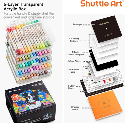 Vista 4 de Shuttle Art Rotuladores de pintura acrílica de doble tono, 120 colores, paquete de 60 bolígrafos de pintura acrílica para pintura de roca, cerámica