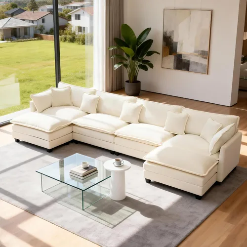 Vista 19 de Sofá seccional, cómodo sofá modular de nube, sofá modular de asiento profundo, sofá moderno en la nube, sofás modulares para sala de estar, Beige
