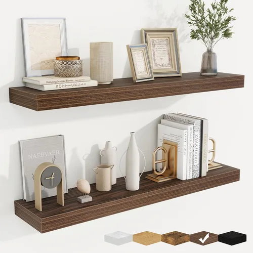 Vista 15 de fuqing Estantes flotantes para pared, estante flotante de madera montado en la pared con soportes invisibles para sala de estar, baño, dormitorio