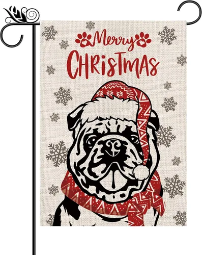 Vista 7 de Sombrero de bandera de jardín de Navidad, perro chihuahua con bufanda, decoración navideña de invierno, vacaciones, arpillera, vertical, doble cara