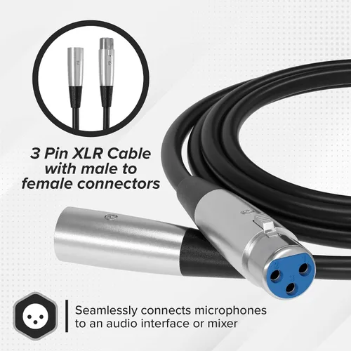 Vista 2 de THE CIMPLE CO Cable de extensión de micrófono XLR macho a XLR hembra de 10 pies, cable equilibrado de 0.236 in con conector de 3 pines